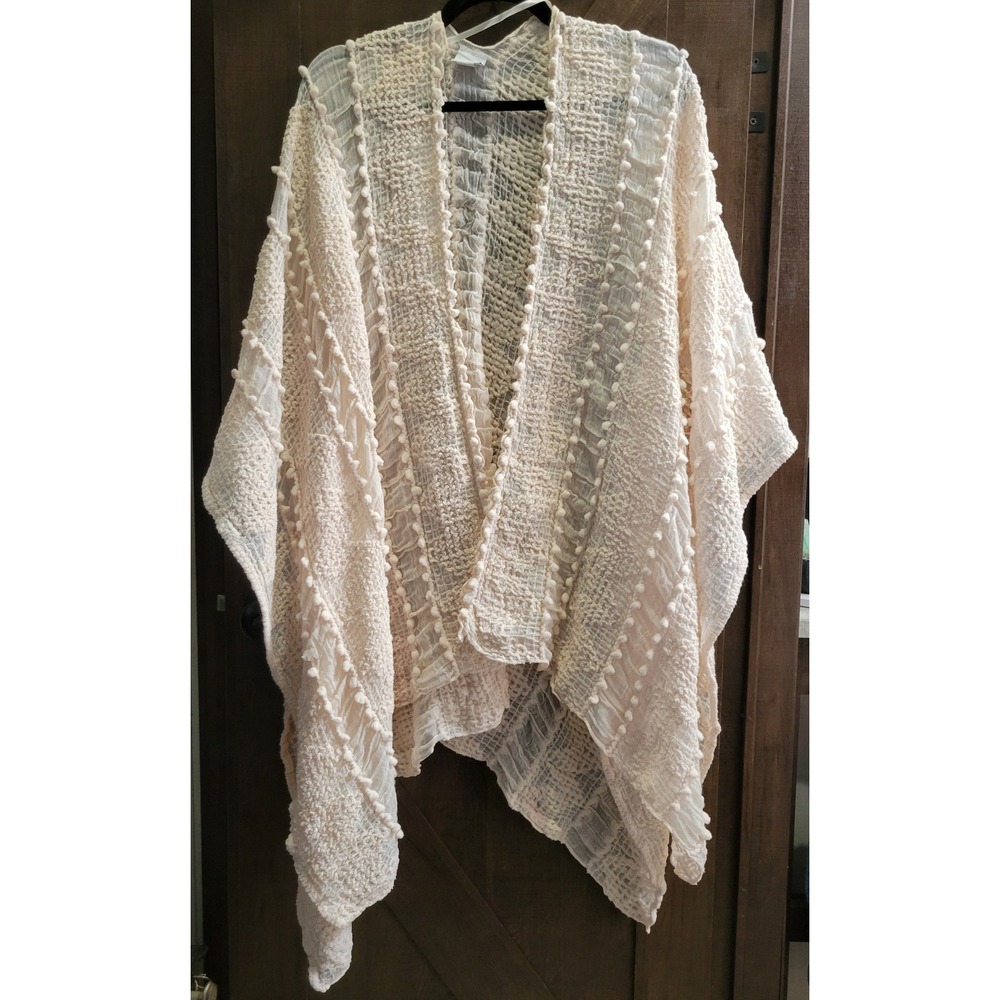 Sonoma Goods For Life Cream Pom Pom Textured Kimono Wrap Cover Up One Size
